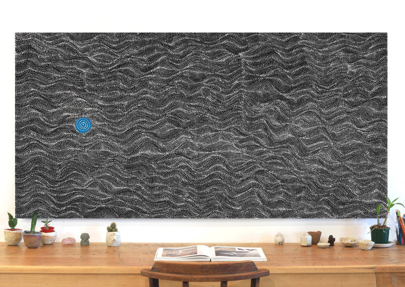 Aboriginal Artwork by Justinna Napaljarri Sims, Yanjirlpirri or Napaljarri-Warnu Jukurrpa (Star or Seven Sisters Dreaming), 183x91cm