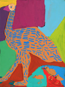 Aboriginal Artwork by Karen Napaljarri Barnes, Emu and chicks, 122x91cm - ART ARK®