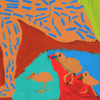 Aboriginal Artwork by Karen Napaljarri Barnes, Emu and chicks, 122x91cm