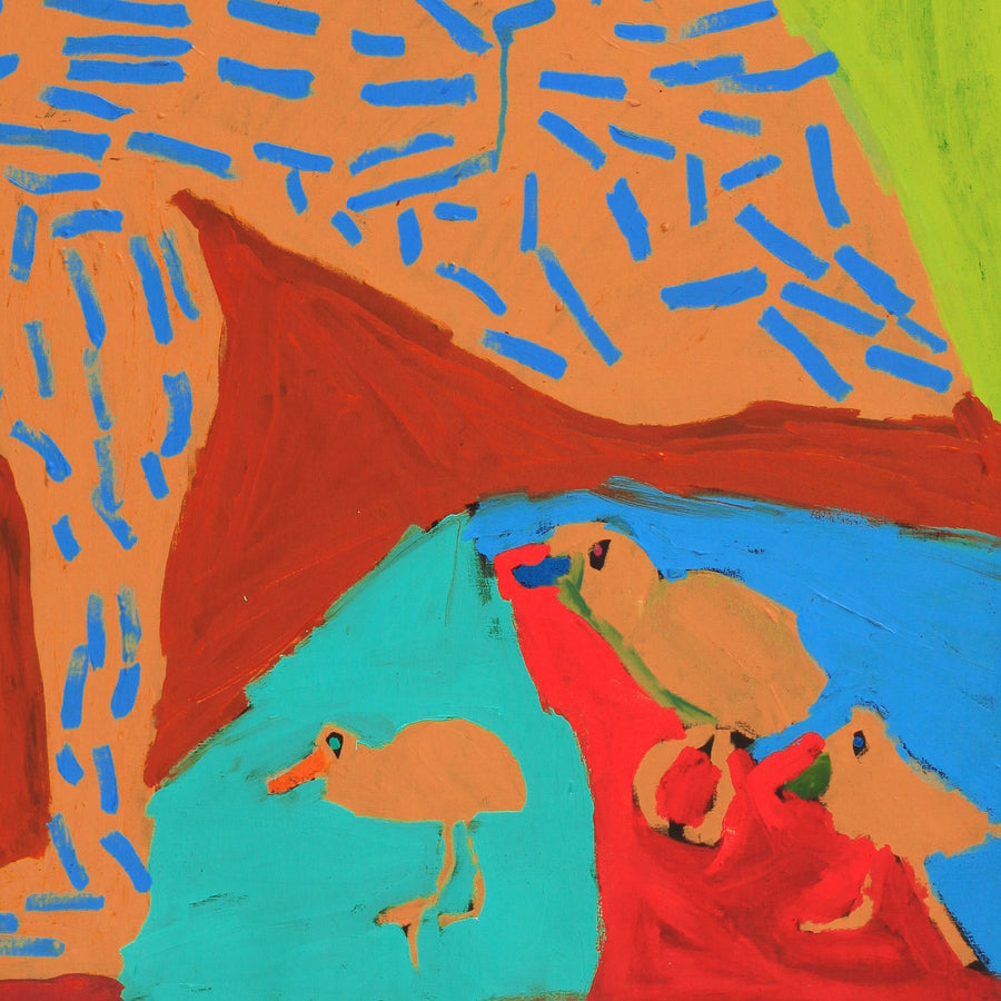 Aboriginal Artwork by Karen Napaljarri Barnes, Emu and chicks, 122x91cm