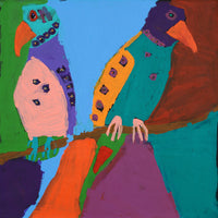 Aboriginal Artwork by Karen Napaljarri Barnes, Jurlpu kuja kalu nyinami Yurntumu-wana (Birds that live around Yuendumu), 76x76cm