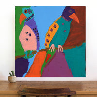 Aboriginal Artwork by Karen Napaljarri Barnes, Jurlpu kuja kalu nyinami Yurntumu-wana (Birds that live around Yuendumu), 76x76cm