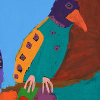 Aboriginal Artwork by Karen Napaljarri Barnes, Jurlpu kuja kalu nyinami Yurntumu-wana (Birds that live around Yuendumu), 76x76cm