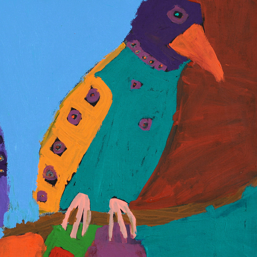 Aboriginal Artwork by Karen Napaljarri Barnes, Jurlpu kuja kalu nyinami Yurntumu-wana (Birds that live around Yuendumu), 76x76cm