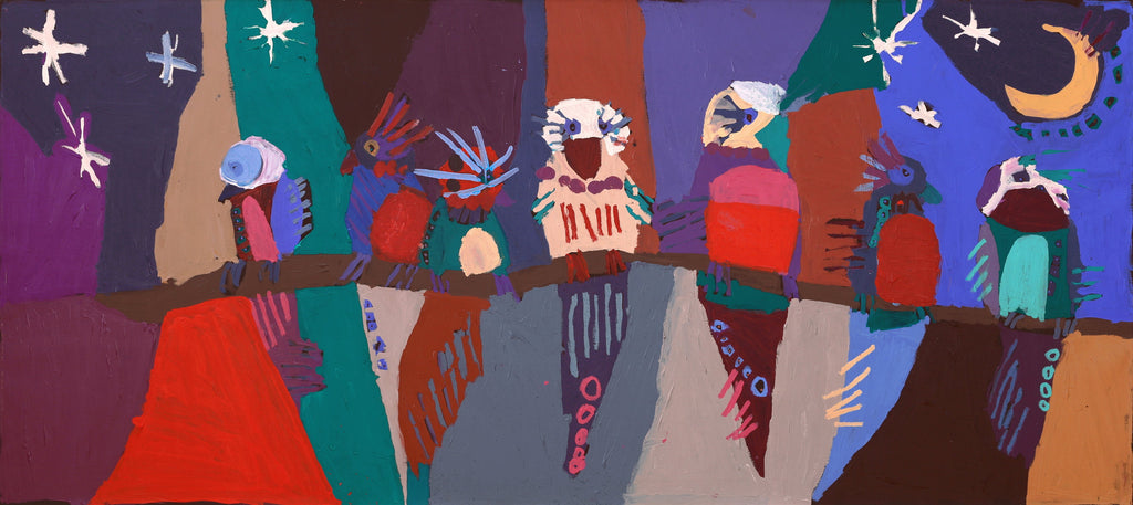 Aboriginal Artwork by Karen Napaljarri Barnes, Ngatijirri Jukurrpa - Budgerigar Dreaming, 240x107cm