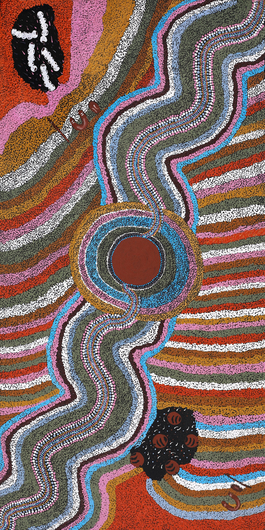 Aboriginal Artwork by Karen Norman, Bush Tucker, 91x45cm