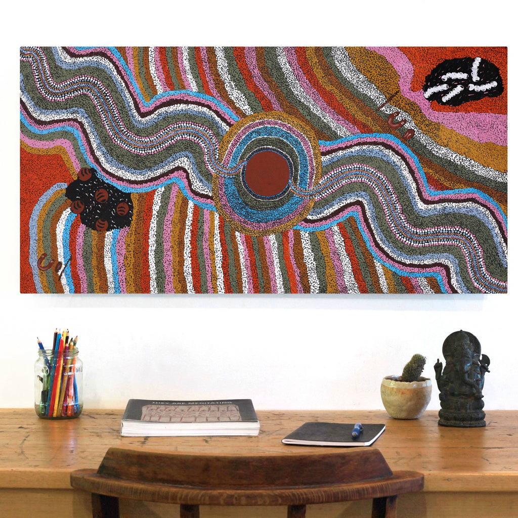Aboriginal Artwork by Karen Norman, Bush Tucker, 91x45cm - ART ARK®
