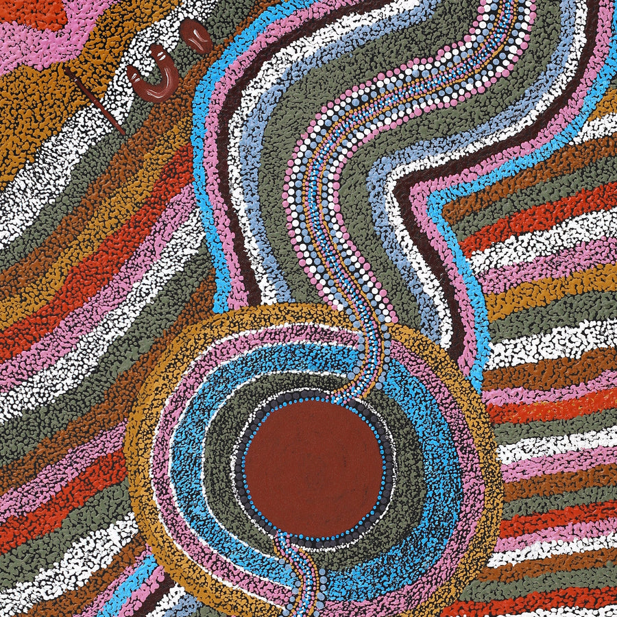 Aboriginal Artwork by Karen Norman, Bush Tucker, 91x45cm