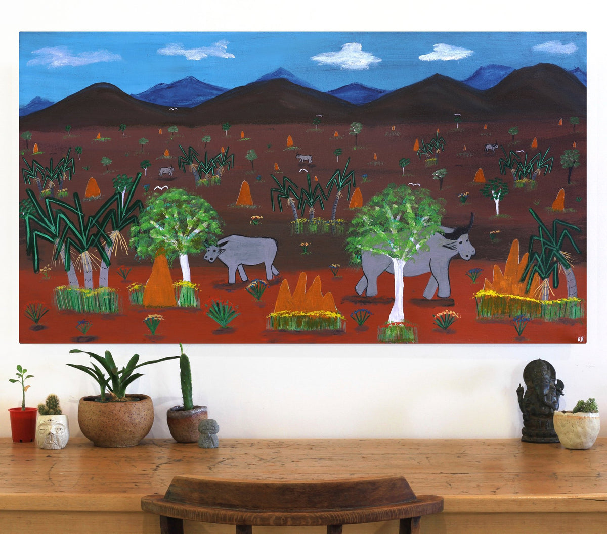 Aboriginal Art by Karen Rogers, Buffalo Landscape, 120x65cm - ART ARK®