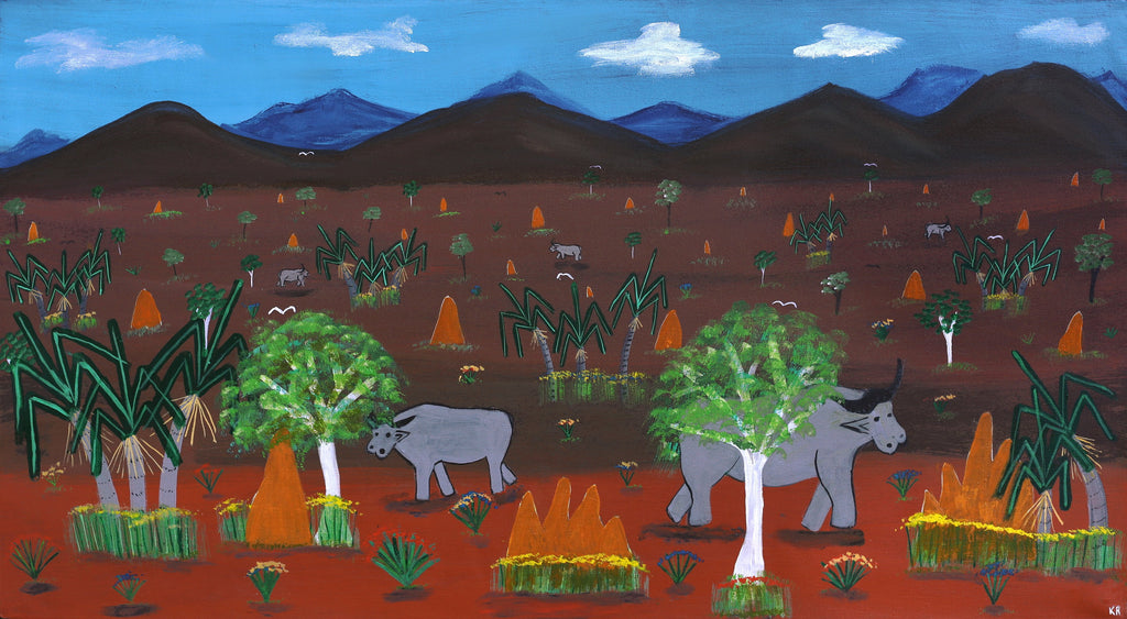 Aboriginal Artwork by Karen Rogers, Buffalo Landscape, 120x65cm