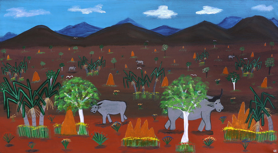 Aboriginal Artwork by Karen Rogers, Buffalo Landscape, 120x65cm