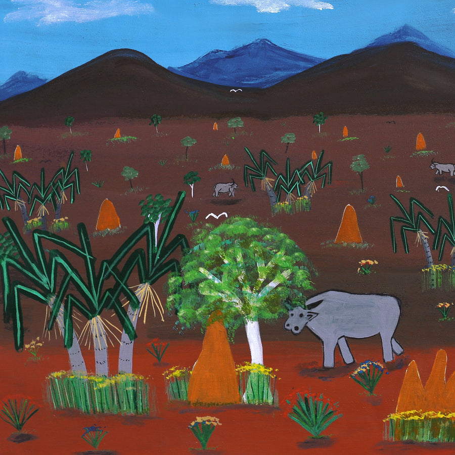 Aboriginal Artwork by Karen Rogers, Buffalo Landscape, 120x65cm