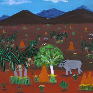 Aboriginal Artwork by Karen Rogers, Buffalo Landscape, 120x65cm - ART ARK®