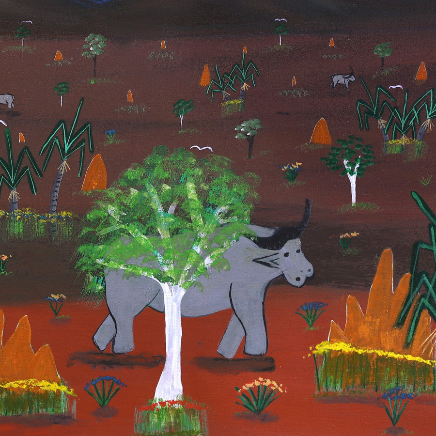 Aboriginal Artwork by Karen Rogers, Buffalo Landscape, 120x65cm