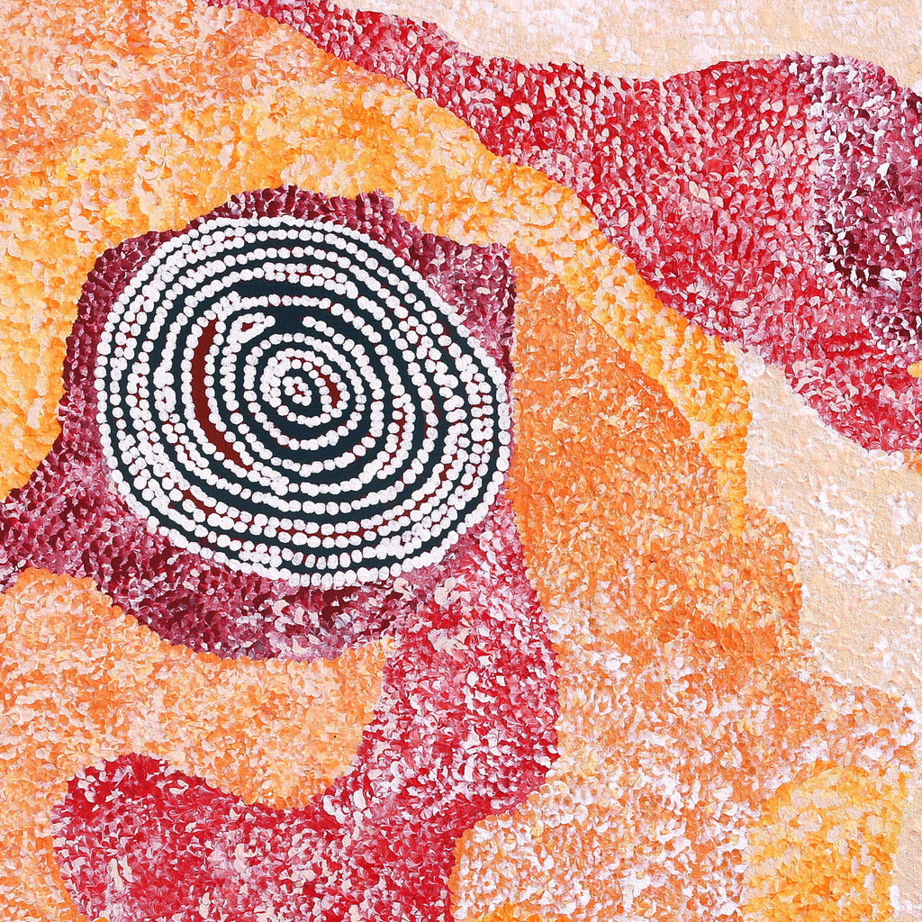 Aboriginal Artwork by Kathleen Whiskey, Kakalyalya Tjukurrpa - White Cocky Dreaming, 100x100cm