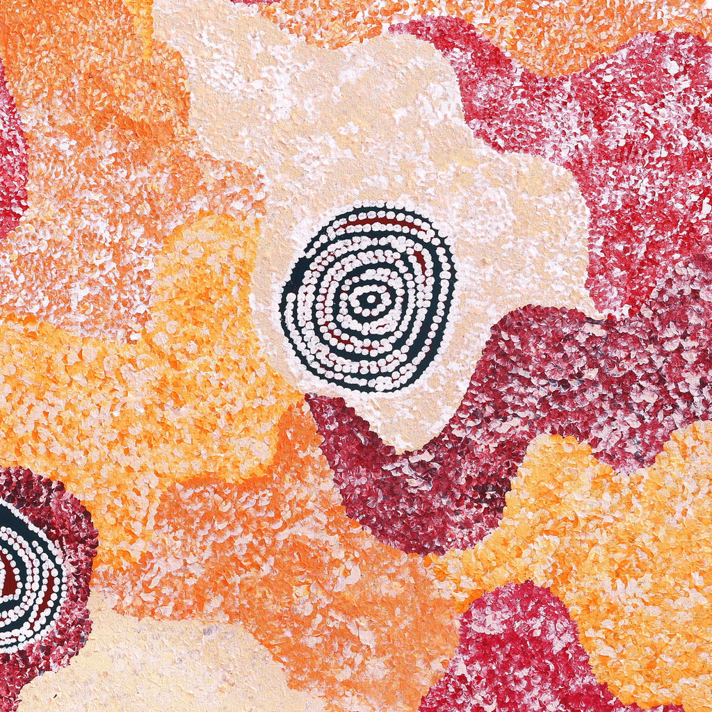 Aboriginal Artwork by Kathleen Whiskey, Kakalyalya Tjukurrpa - White Cocky Dreaming, 100x100cm
