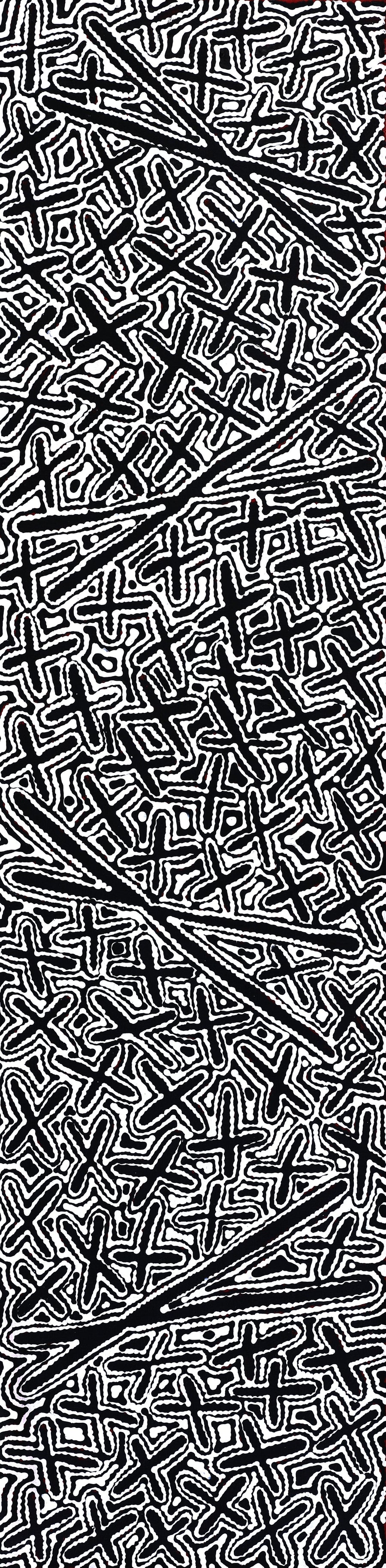 Aboriginal Artwork by Kenneth Jungarrayi Martin, Ngatijirri Jukurrpa (Budgerigar Dreaming), 122x30cm
