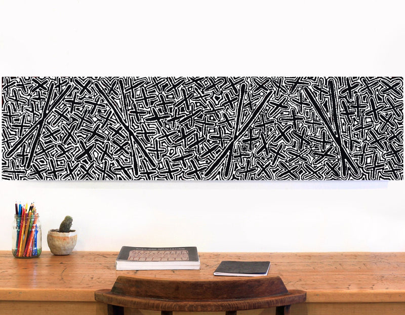 Aboriginal Artwork by Kenneth Jungarrayi Martin, Ngatijirri Jukurrpa (Budgerigar Dreaming), 122x30cm