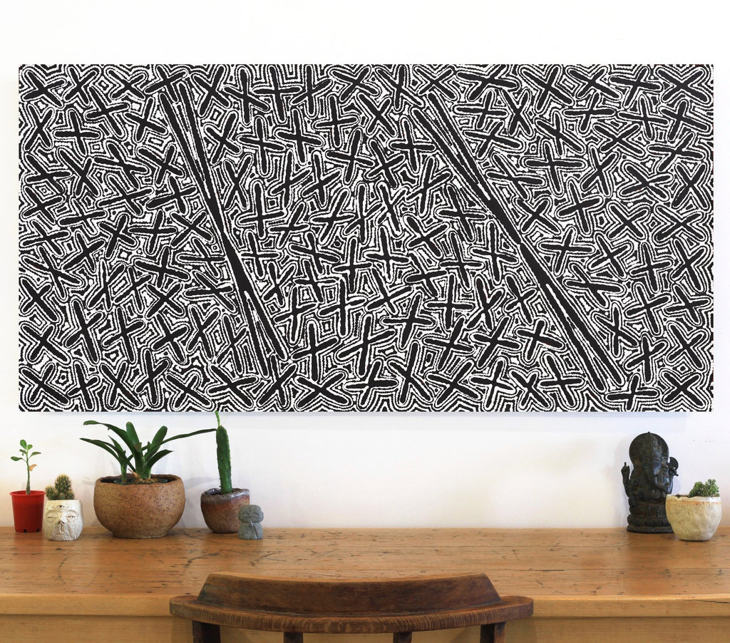Aboriginal Artwork by Kenneth Jungarrayi Martin, Ngatijirri Jukurrpa (Budgerigar Dreaming), 122x61cm