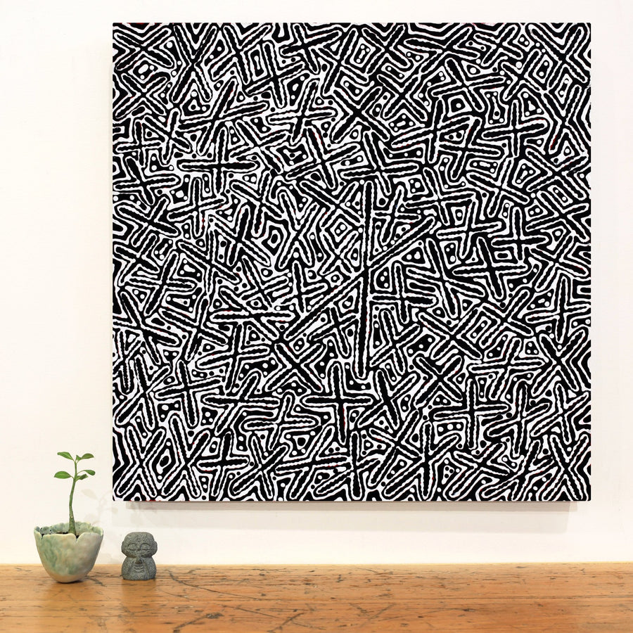 Aboriginal Artwork by Kenneth Jungarrayi Martin, Ngatijirri Jukurrpa (Budgerigar Dreaming), 61x61cm