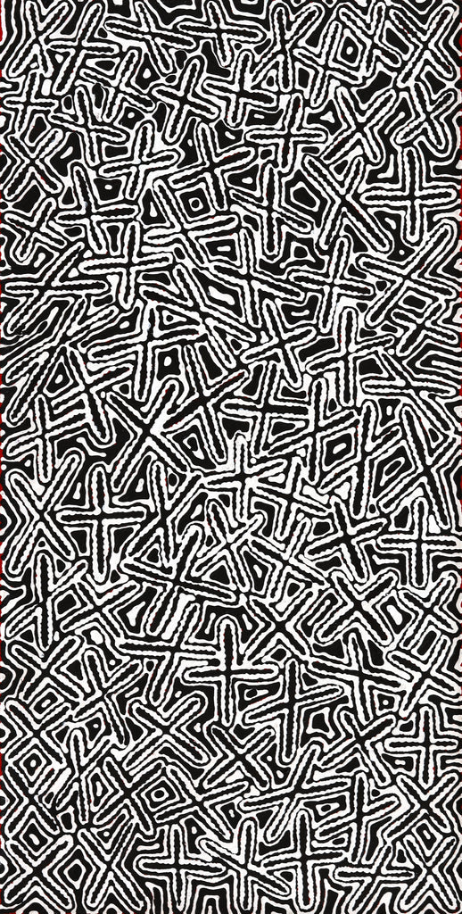 Aboriginal Artwork by Kenneth Jungarrayi Martin, Ngatijirri Jukurrpa (Budgerigar Dreaming), 91x46cm