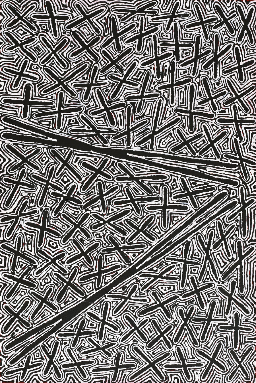 Aboriginal Artwork by Kenneth Jungarrayi Martin, Ngatijirri Jukurrpa (Budgerigar Dreaming), 91x61cm