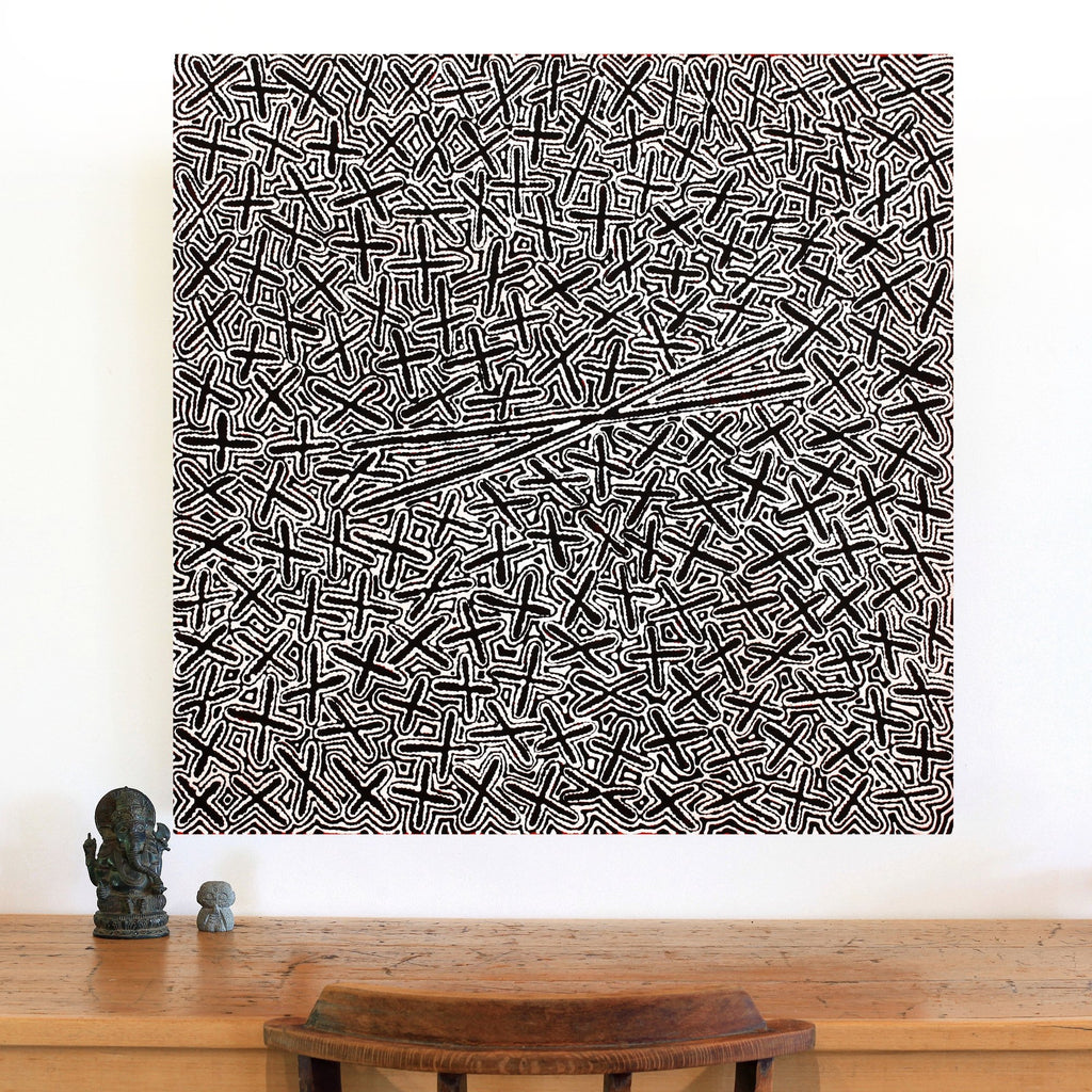 Aboriginal Artwork by Kenneth Jungarrayi Martin, Ngatijirri Jukurrpa (Budgerigar Dreaming), 91x91cm