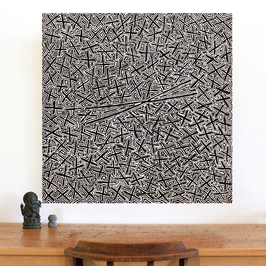 Aboriginal Artwork by Kenneth Jungarrayi Martin, Ngatijirri Jukurrpa (Budgerigar Dreaming), 91x91cm