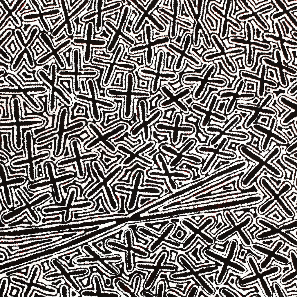 Aboriginal Artwork by Kenneth Jungarrayi Martin, Ngatijirri Jukurrpa (Budgerigar Dreaming), 91x91cm