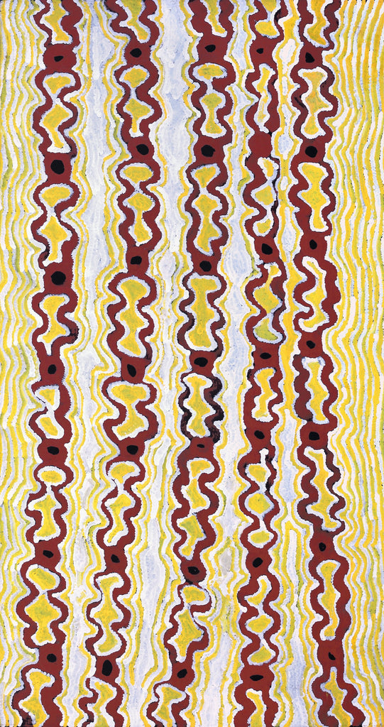 Aboriginal Artwork by Kutungka Napanangka, Hunting Brown Snake, 153x82cm