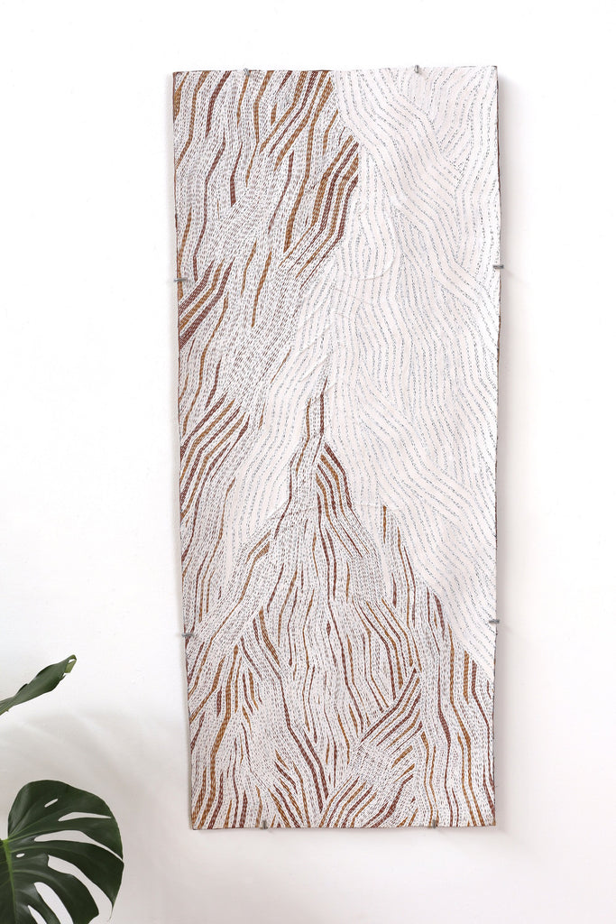 Aboriginal Art by Lamangirra #2 Gumana, Garrapara, 118x48cm Bark - ART ARK®