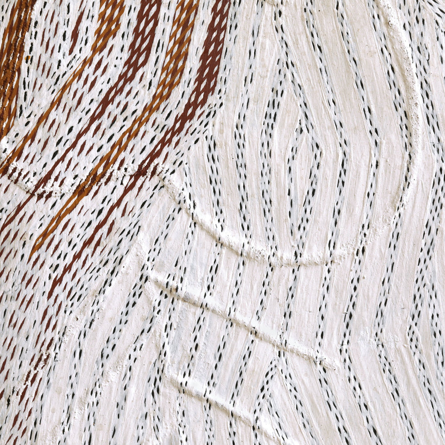 Aboriginal Artwork by Lamangirra #2 Gumana, Garrapara, 118x48cm Bark