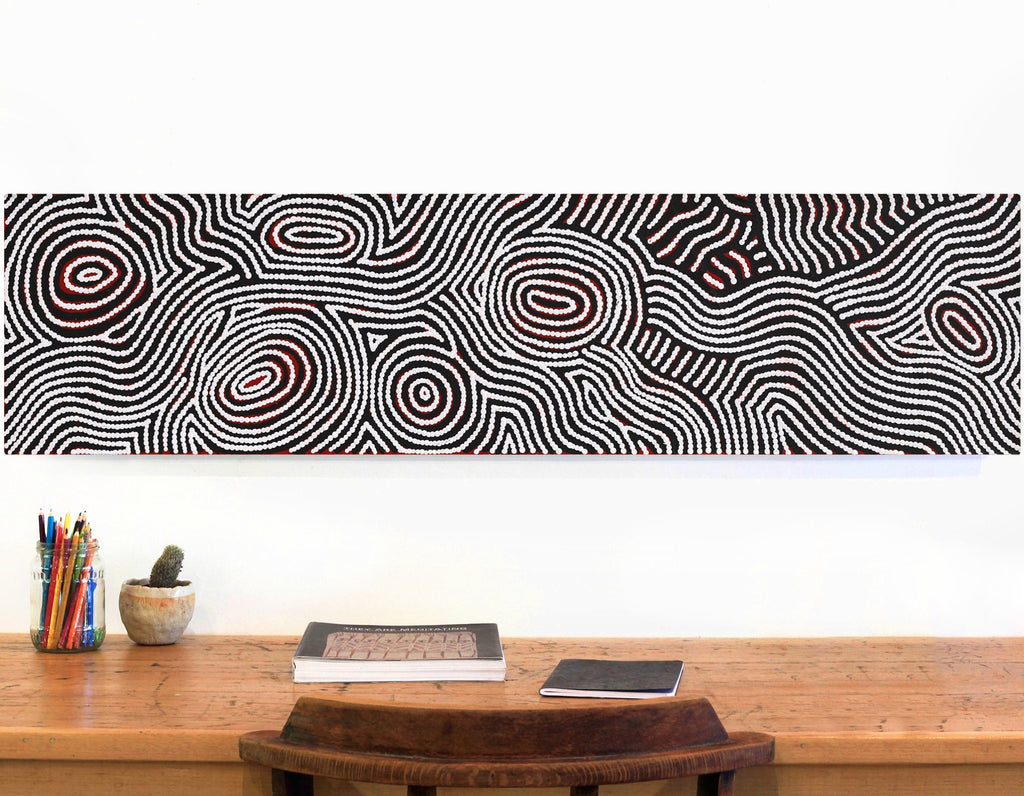 Aboriginal Artwork by Leah Nampijinpa Sampson, Ngapa Jukurrpa - Pirlinyarnu, 122x30cm