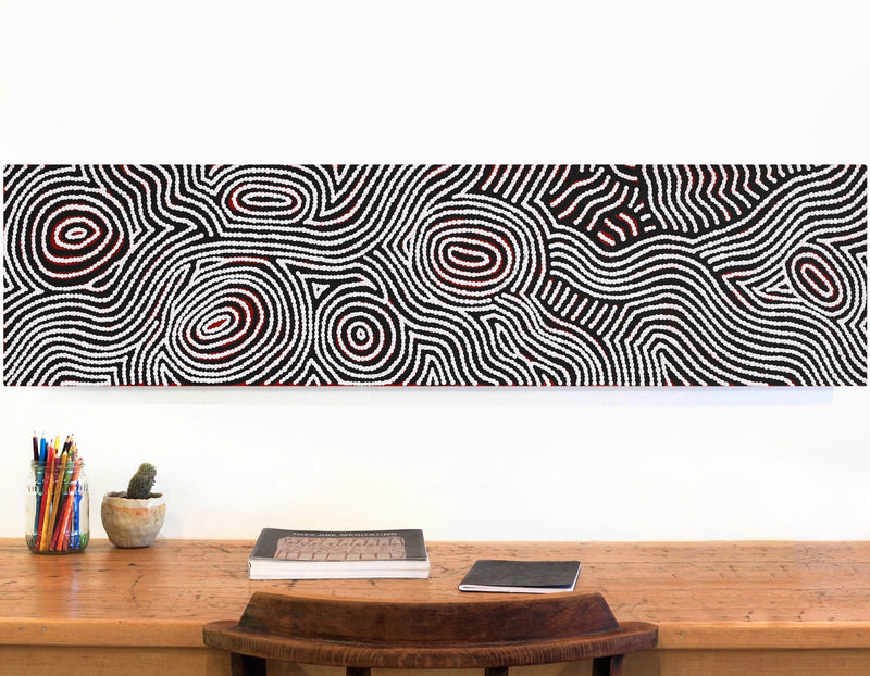 Aboriginal Artwork by Leah Nampijinpa Sampson, Ngapa Jukurrpa - Pirlinyarnu, 122x30cm