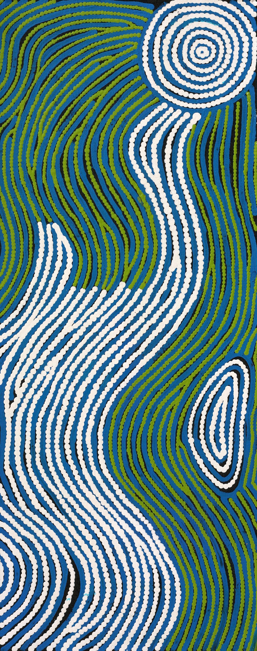 Aboriginal Artwork by Leah Nampijinpa Sampson, Ngapa Jukurrpa - Pirlinyarnu, 76x30cm