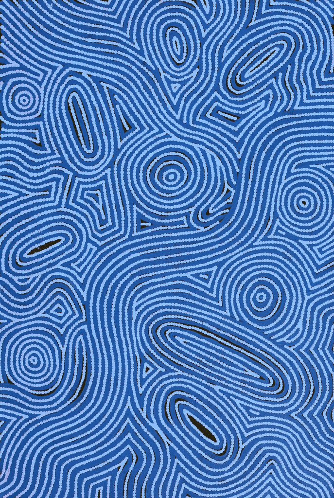 Aboriginal Artwork by Leah Nampijinpa Sampson, Ngapa Jukurrpa - Pirlinyarnu, 91x61cm