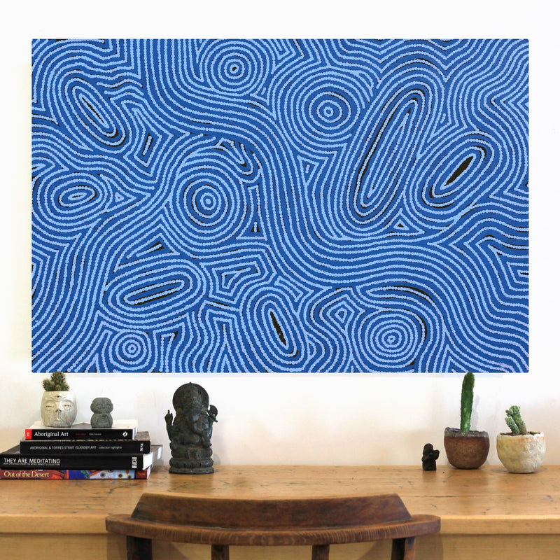 Aboriginal Artwork by Leah Nampijinpa Sampson, Ngapa Jukurrpa - Pirlinyarnu, 91x61cm