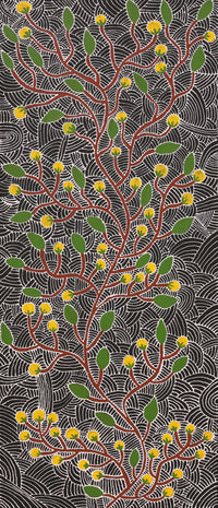 Aboriginal Artwork by Leah Nampijinpa Sampson, Wanakiji Jukurrpa (Bush Tomato Dreaming), 107x46cm