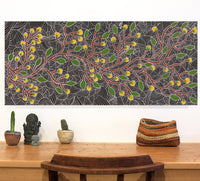 Aboriginal Artwork by Leah Nampijinpa Sampson, Wanakiji Jukurrpa (Bush Tomato Dreaming), 107x46cm