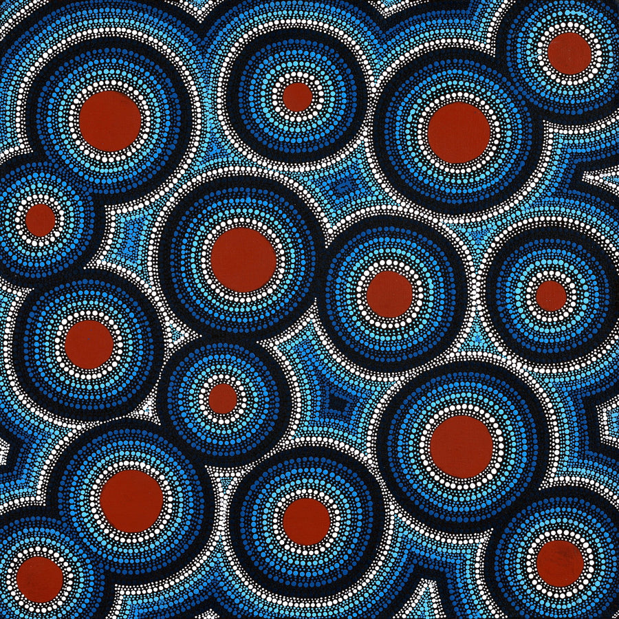 Aboriginal Artwork by Leavannia Nampijinpa Watson, Ngapa Jukurrpa (Water Dreaming) - Puyurru, 61x61cm