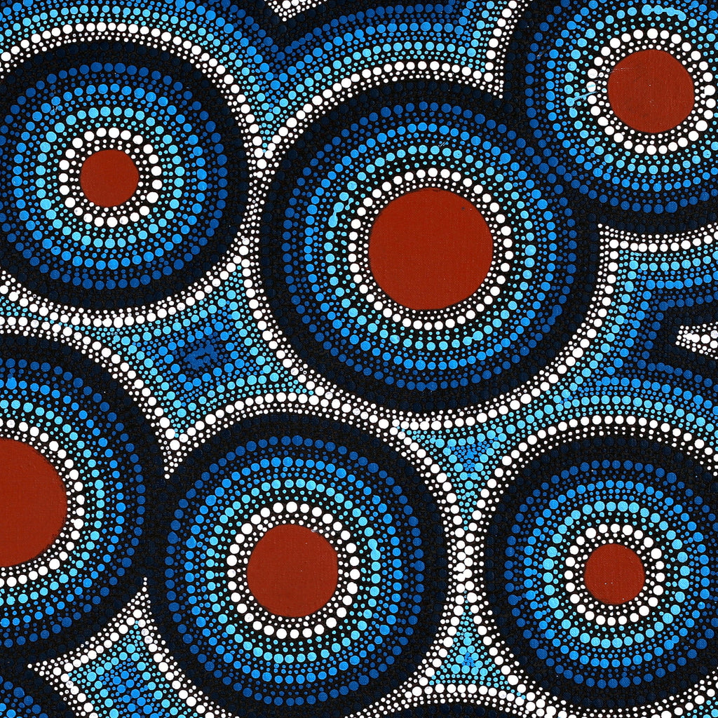 Aboriginal Artwork by Leavannia Nampijinpa Watson, Ngapa Jukurrpa (Water Dreaming) - Puyurru, 61x61cm