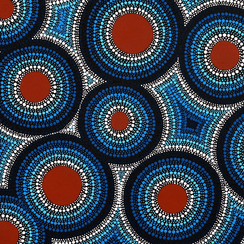 Aboriginal Artwork by Leavannia Nampijinpa Watson, Ngapa Jukurrpa (Water Dreaming) - Puyurru, 61x61cm