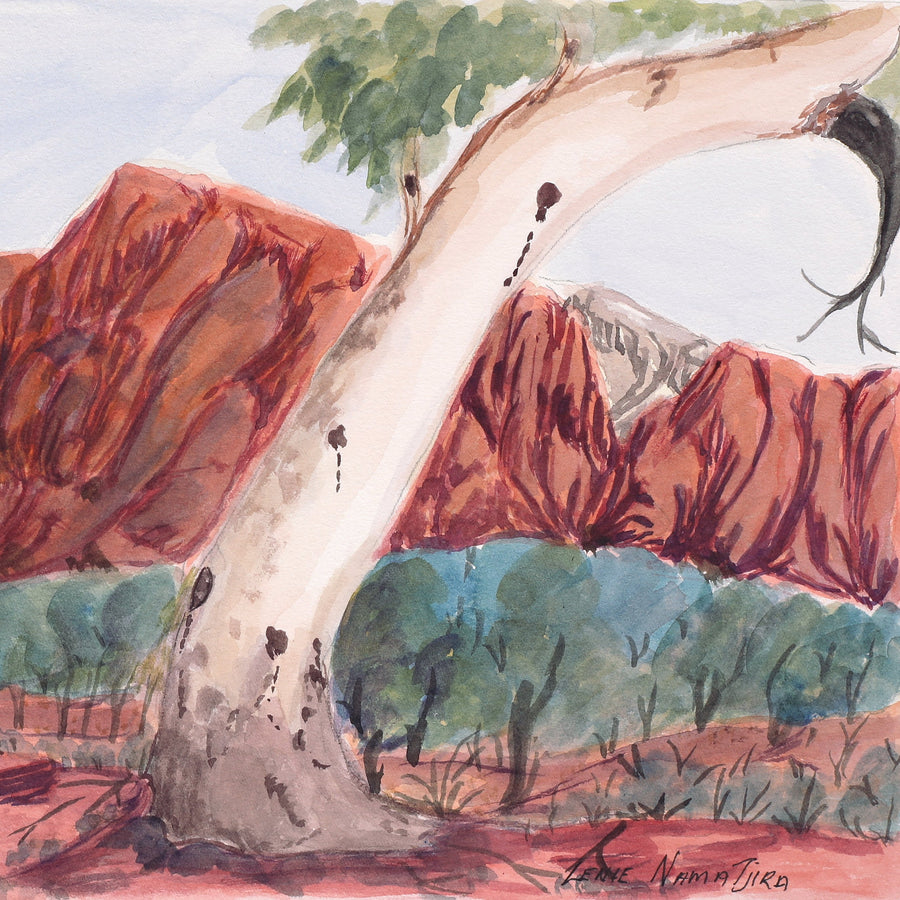 Aboriginal Artwork by Lenie Namatjira Lankin, Mt Leibig, 53.5x23cm