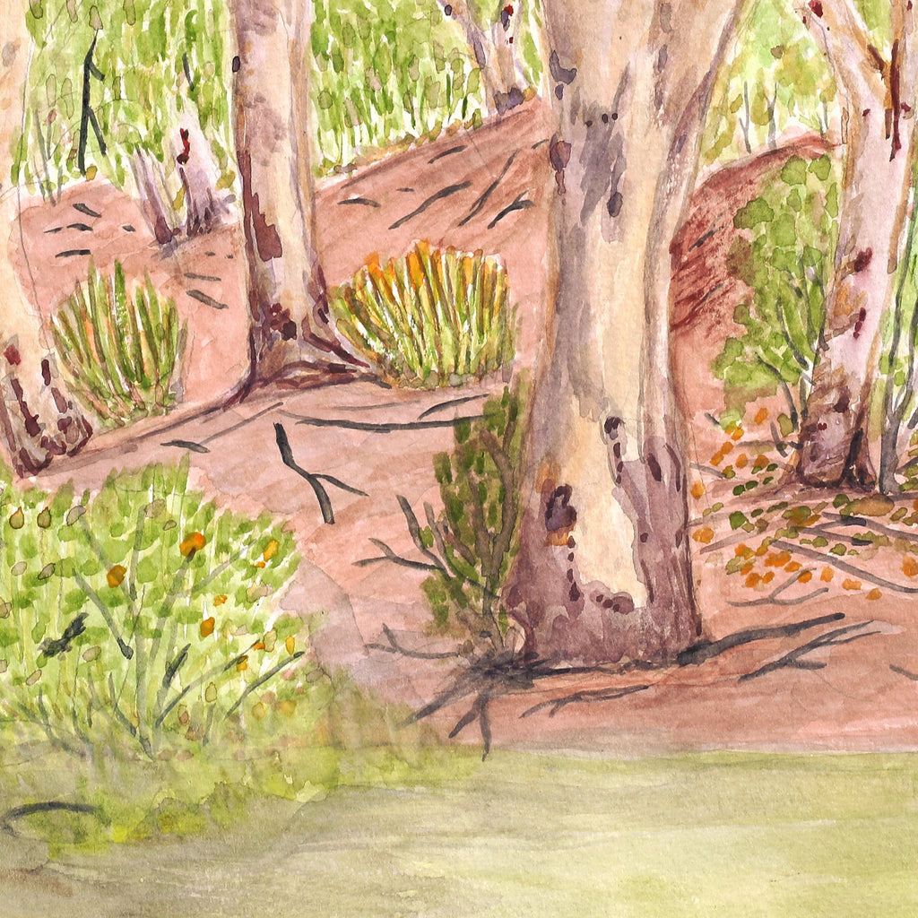 Aboriginal Artwork by Lenie Namatjira Lankin, Todd River where mob hangs out, 36x26cm