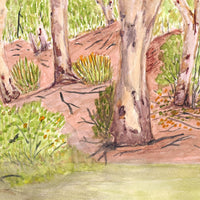 Aboriginal Artwork by Lenie Namatjira Lankin, Todd River where mob hangs out, 36x26cm