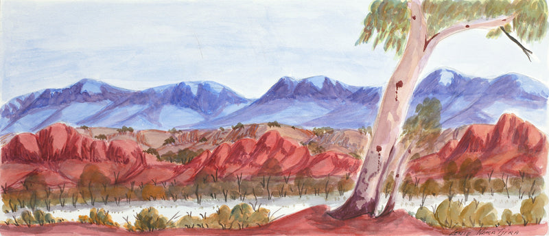 Aboriginal Artwork by Lenie Namatjira Lankin, West MacDonnell Ranges, 53.5x23cm