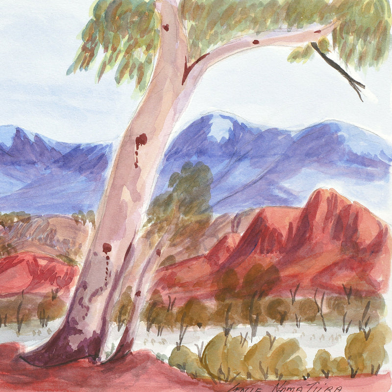 Aboriginal Artwork by Lenie Namatjira Lankin, West MacDonnell Ranges, 53.5x23cm