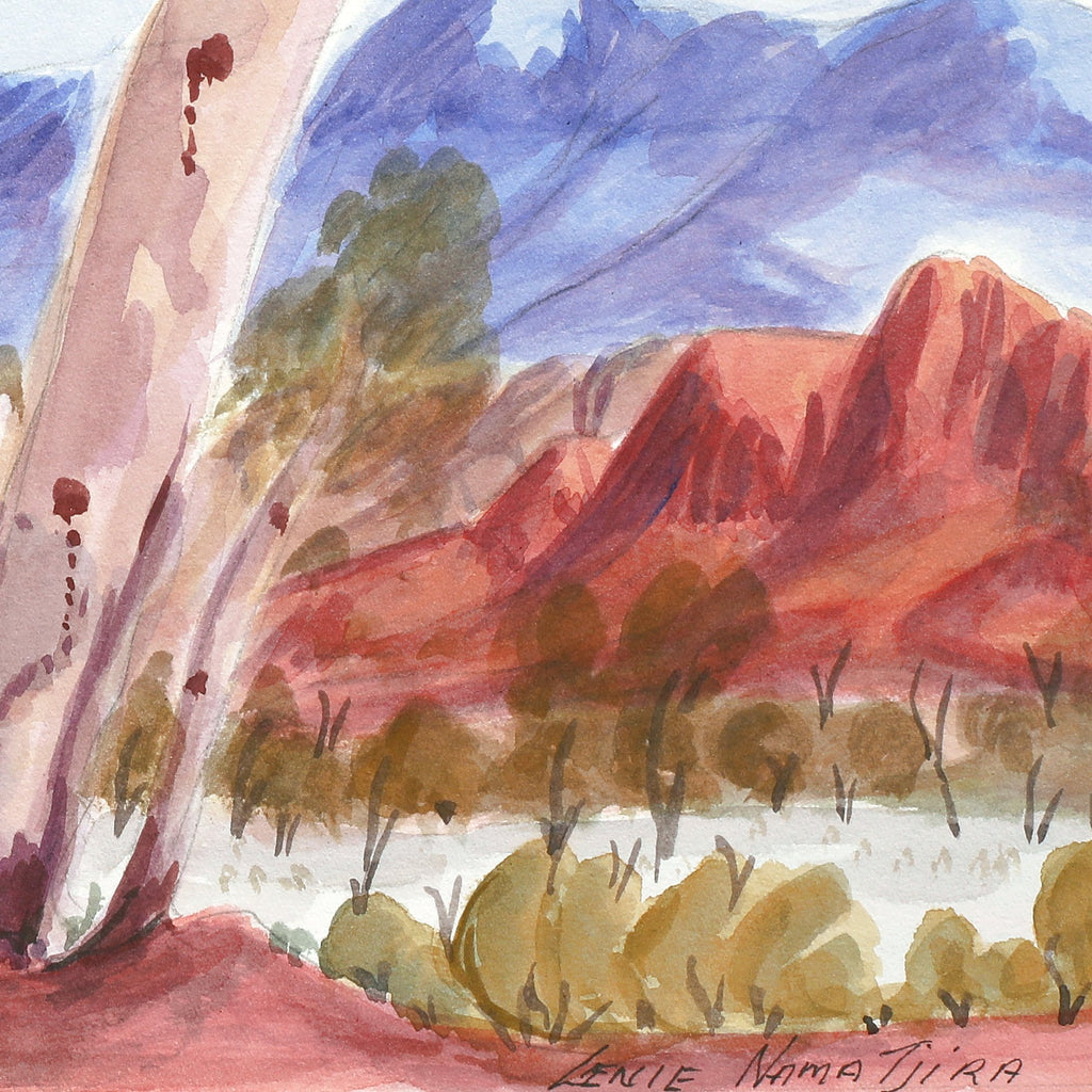 Aboriginal Artwork by Lenie Namatjira Lankin, West MacDonnell Ranges, 53.5x23cm