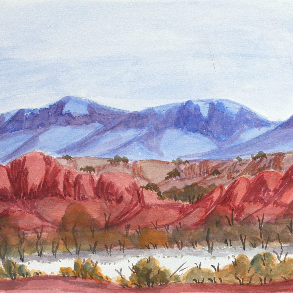 Aboriginal Artwork by Lenie Namatjira Lankin, West MacDonnell Ranges, 53.5x23cm