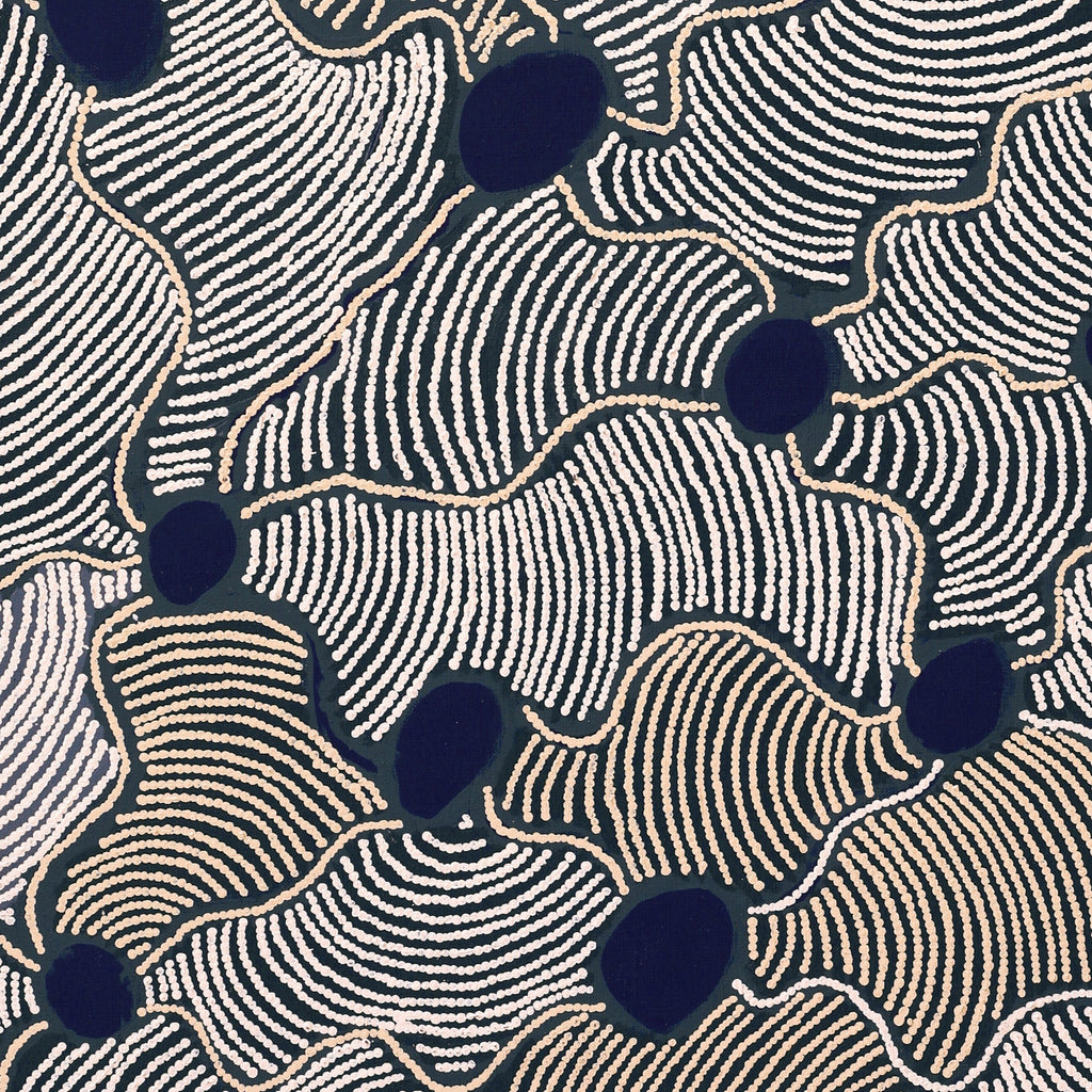 Aboriginal Artwork by Leonie Napaltjarri Kamutu, Papa Tjukurrpa (Dog Dreaming), 136x76cm